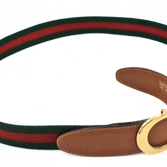 Iconic Authentic Gucci Green Red Classic Fabric Leather Vintage G Buckle Belt main image 2
